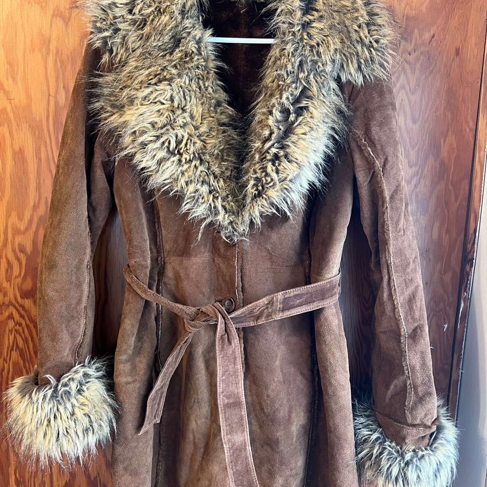 Wilsons Leather Brown Leather Jacket with faux Fur Trim